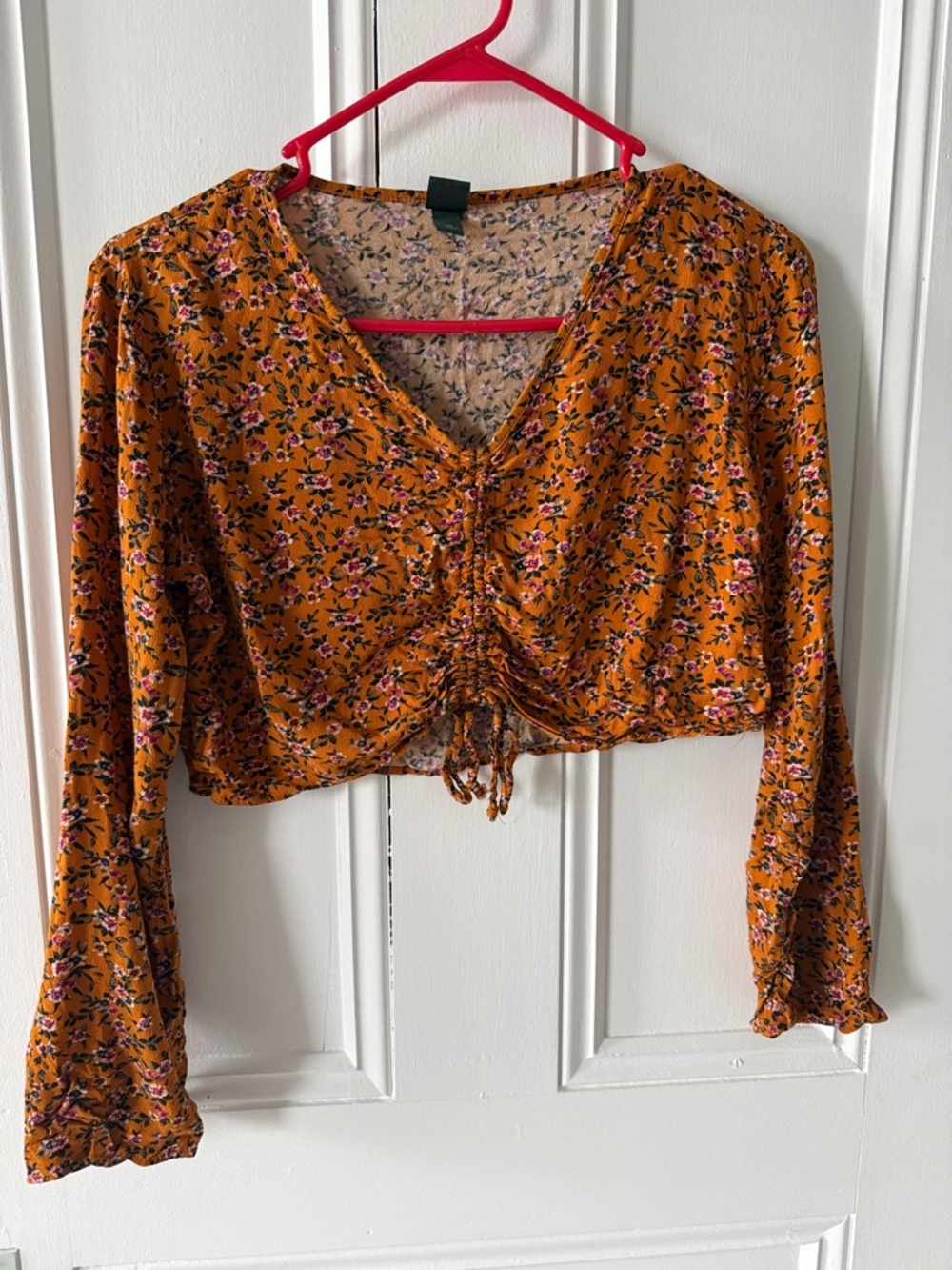 wild fable Mustard Floral Ruched V-Neck Crop Top